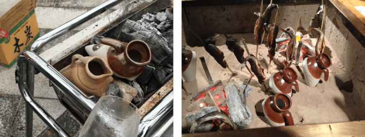 BBQならワイルドな直火燗もあり。肌寒い花見の時など燗酒がウケる