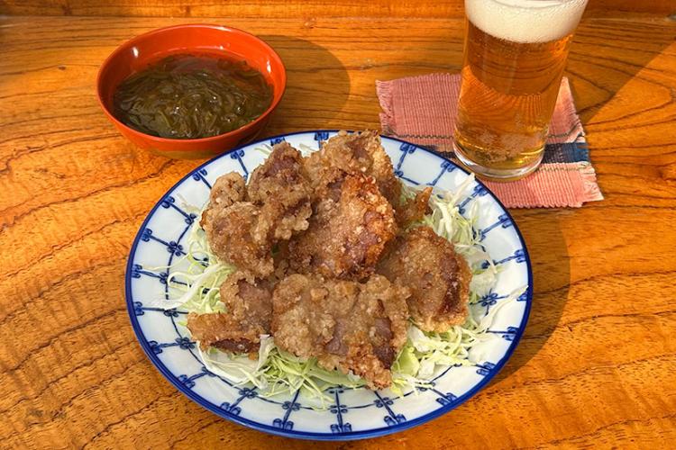 豚の竜田揚げ&めかぶ
